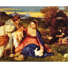 Madonna of the Rabbit, also known as Madonna and Child with St. Catherine and a Rabbit Painting Reproduction