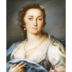 Portrait of a Lady in a Silver Dress with a Blue Shawl Painting Reproduction