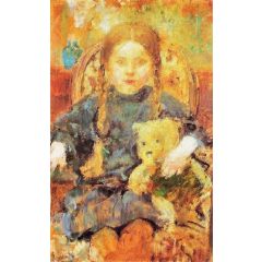 Girl with a Teddy Bear Painting Reproduction