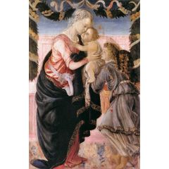 Virgin and Child Supported by an Angel in a Garland Painting Reproduction