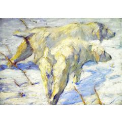 Siberian Sheepdogs, also known as Siberian Dogs in the Snow Painting Reproduction