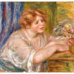 Buste de Jeune Fille Regardant des Fleurs(also known as Young Girl Looking at Flowers) Painting Reproduction