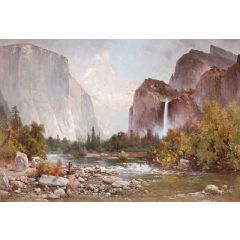 Fishing in the Yosemite Valley Painting Reproduction