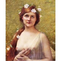Young Woman with Morning Glories in Her Hair Painting Reproduction