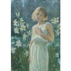 Among the Lilies Painting Reproduction