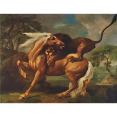 Lion Attacking a Horse Painting Reproduction