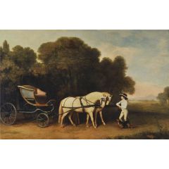 Phaeton with a Pair of Cream Ponies and an Stable-Lad Painting Reproduction