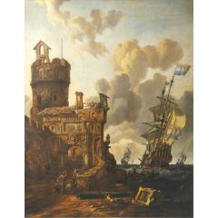 A Dutch Ship Passing a Fort Painting Reproduction