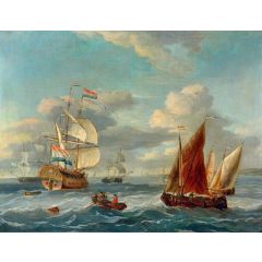 A Dutch Two-Decker and Other Vessels Offshore in a Choppy Sea Painting Reproduction