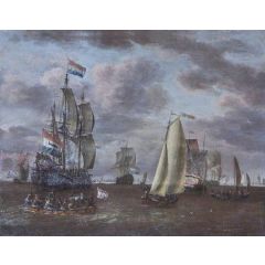 A Whaler and Other Ships at Anchor Before a Port Painting Reproduction