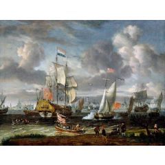 An English Yacht Saluting a Dutch Man-of-War in the Port of Rotterdam Painting Reproduction
