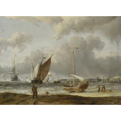 Fishing Boats in a Storm off the Dutch Coast at Den Helder Painting Reproduction