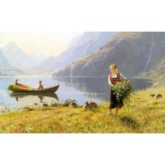 Harvesters by the Banks of a Fjord Painting Reproduction