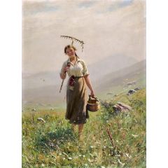 A Young Woman in the Meadow Painting Reproduction