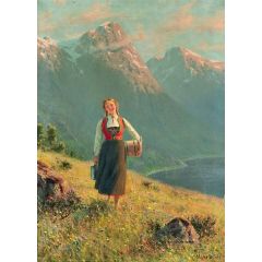 Young Girl by a Fjord Painting Reproduction
