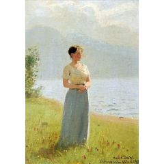 Girl Beside a Fjord Painting Reproduction