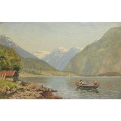 Figures in a Rowing Boat on a Fjord Painting Reproduction