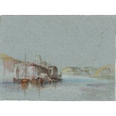 Quilleboeuf from the River, with the Towers of Tancarville in the Distance Painting Reproduction