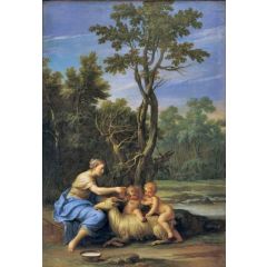 Pastoral Scene with a Maiden Offering Cherries to a Child Painting Reproduction