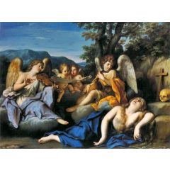 The Ecstasy of Mary Magdalen with Angels Playing Music Painting Reproduction