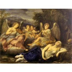 The Ecstasy of Mary Magdalene with Angels Playing Music Painting Reproduction