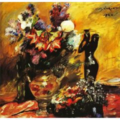 Calla Lilies and Lilacs with a Bronze Figurine Painting Reproduction