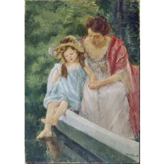Mother and Child in Boat Painting Reproduction