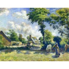 Landscape at Melleray, Woman Carrying Water to Horses Painting Reproduction