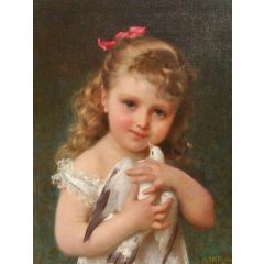 Girl Holding a Dove Painting Reproduction