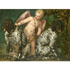 Cupid with Two Dogs Painting Reproduction