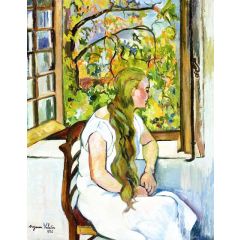 Germaine Utter in front of the Window Painting Reproduction