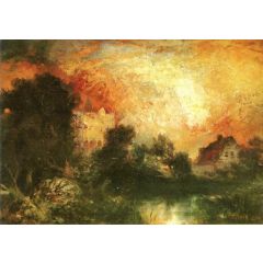 Sunset, Beyond the Cottage Painting Reproduction
