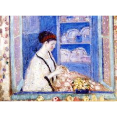 Sadie in the Window Painting Reproduction