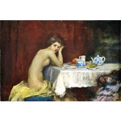 Nude at a Table Painting Reproduction
