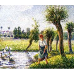 Peasant Woman Watching the Geese Painting Reproduction