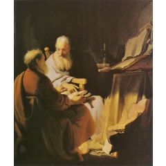 Two Old Men Disputing Painting Reproduction