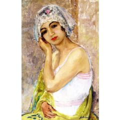 Seated Young Woman Painting Reproduction