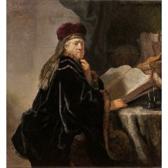A Scholar Seated at a Desk with His Books Painting Reproduction