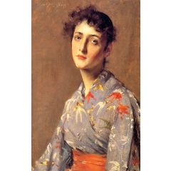 Girl in a Japanese Kimono Painting Reproduction