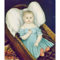 Baby in Wicker Basket Painting Reproduction