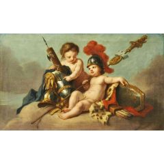 Children Floating on Clouds with Arms, Armour and Insignia Painting Reproduction