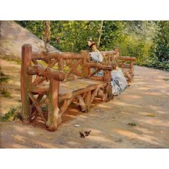 Park Bench, also known as An Idle Hour in the Park, Central Park Painting Reproduction