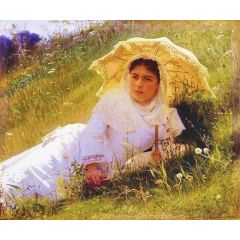 Woman with Parasol Painting Reproduction