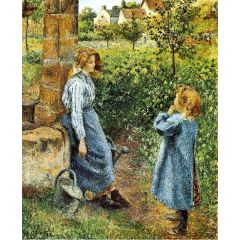 Young Woman and Child at the Well Painting Reproduction