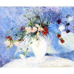 Carnations in White Vase Painting Reproduction