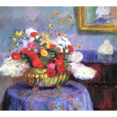 Still Life/Round Bowl with Flowers Painting Reproduction