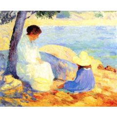 Woman and Child by the Sea Painting Reproduction