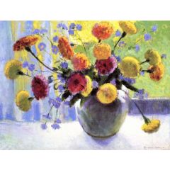 Vase of Zinnias Painting Reproduction