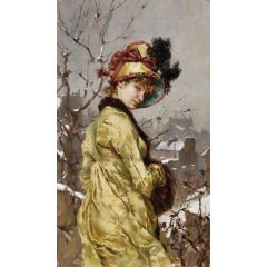 A Woman in Winter Dress Painting Reproduction