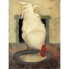 Wyandotte cockerel with pewter plate Painting Reproduction